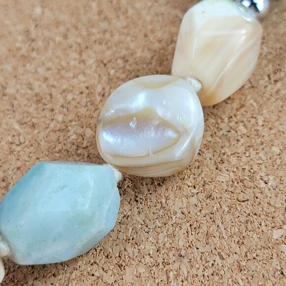 Natural Stone Multigem Beaded Necklace 20 inch Blue Green Beige Silver-Tone - Picture 12 of 14